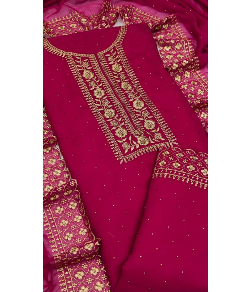     			A TO Z CART Unstitched Georgette Embroidered Dress Material - Magenta ( Pack of 1 )