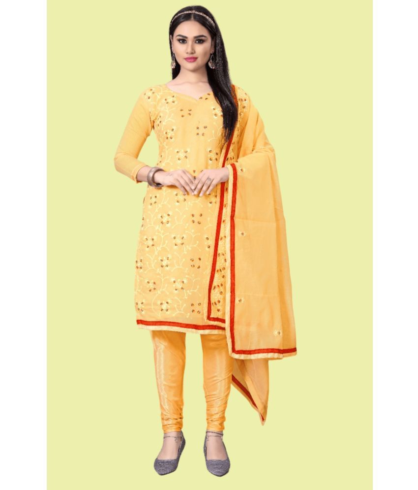     			A TO Z CART Unstitched Chanderi Embroidered Dress Material - Yellow ( Pack of 1 )