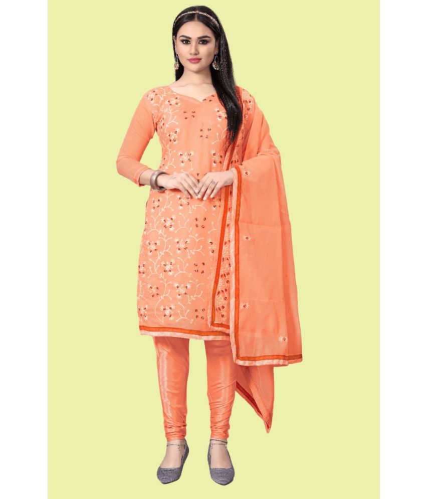     			Aika Unstitched Chanderi Embroidered Dress Material - Orange ( Pack of 1 )