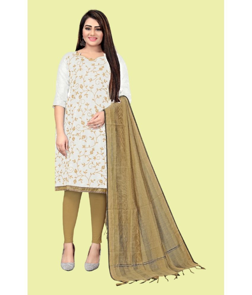     			Aika Unstitched Chanderi Embroidered Dress Material - White ( Pack of 1 )