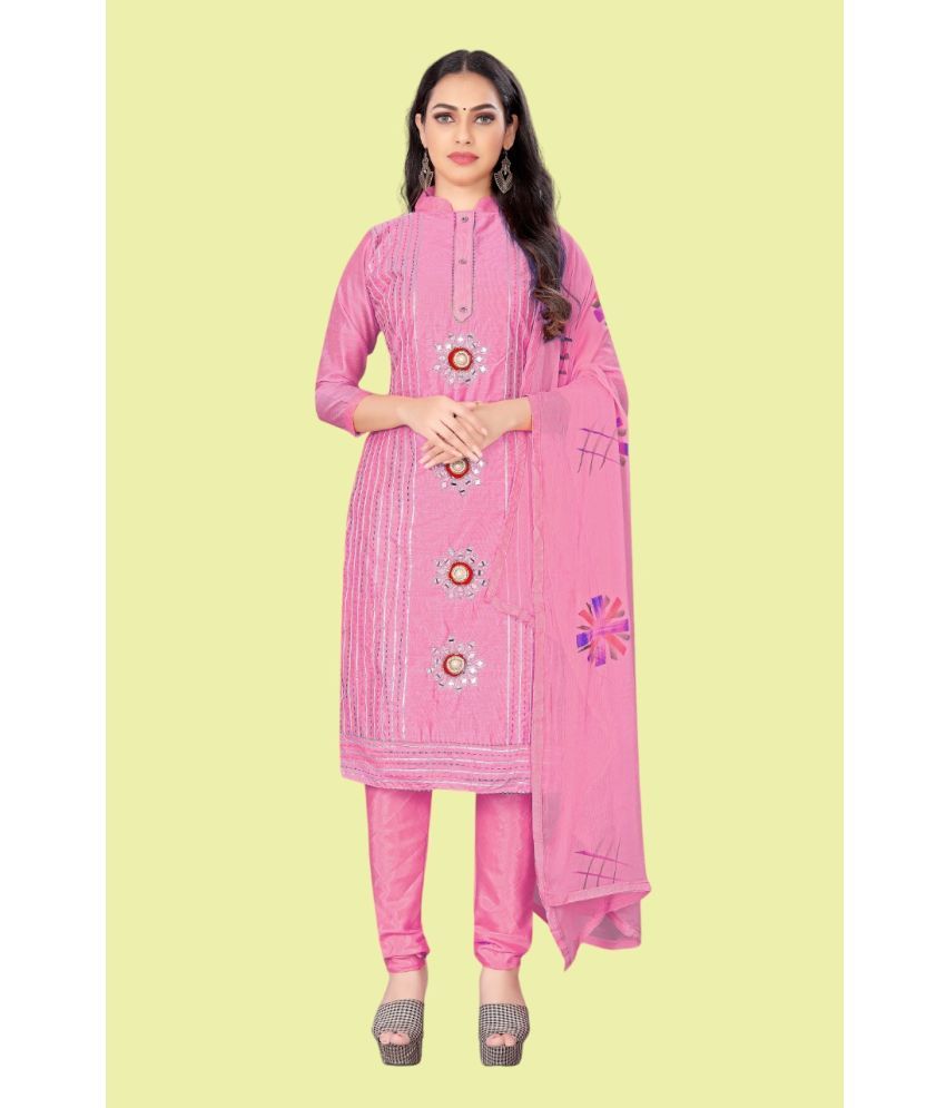     			Aika Unstitched Georgette Embellished Dress Material - Pink ( Pack of 1 )