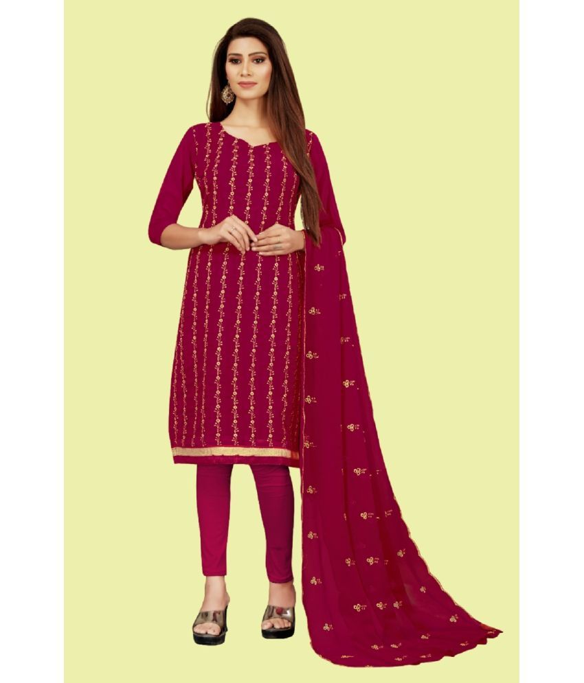     			Aika Unstitched Georgette Embroidered Dress Material - Magenta ( Pack of 1 )