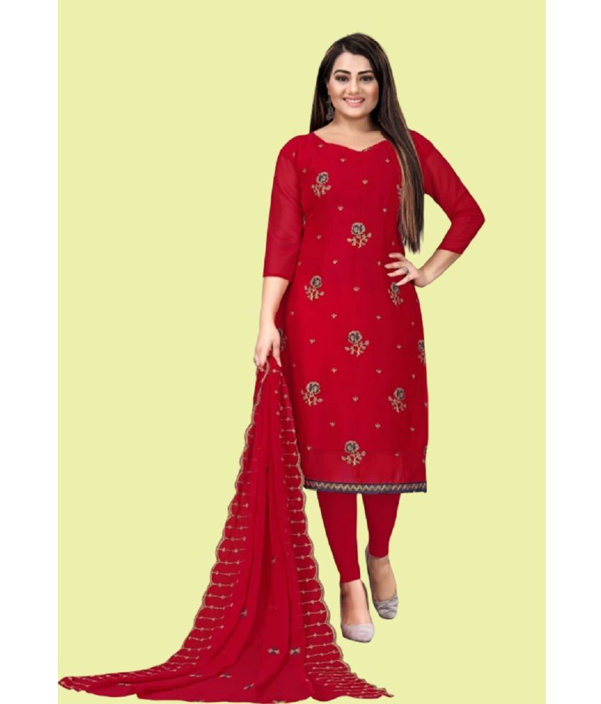     			Aika Unstitched Georgette Embroidered Dress Material - Red ( Pack of 1 )