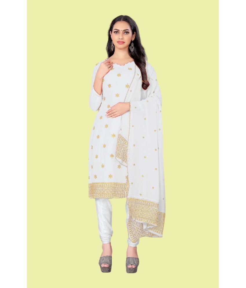     			Aika Unstitched Georgette Embroidered Dress Material - White ( Pack of 1 )