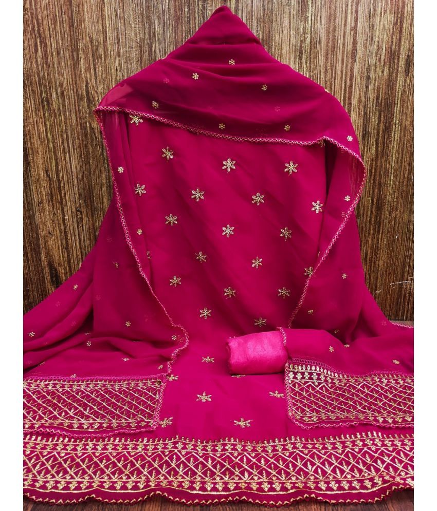     			Apnisha Unstitched Georgette Embroidered Dress Material - Magenta ( Pack of 1 )