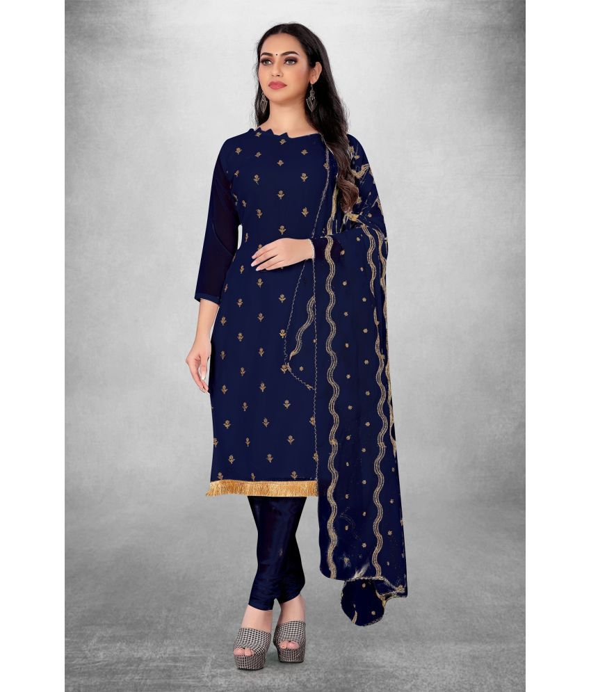     			Apnisha Unstitched Georgette Embroidered Dress Material - Navy Blue ( Pack of 1 )