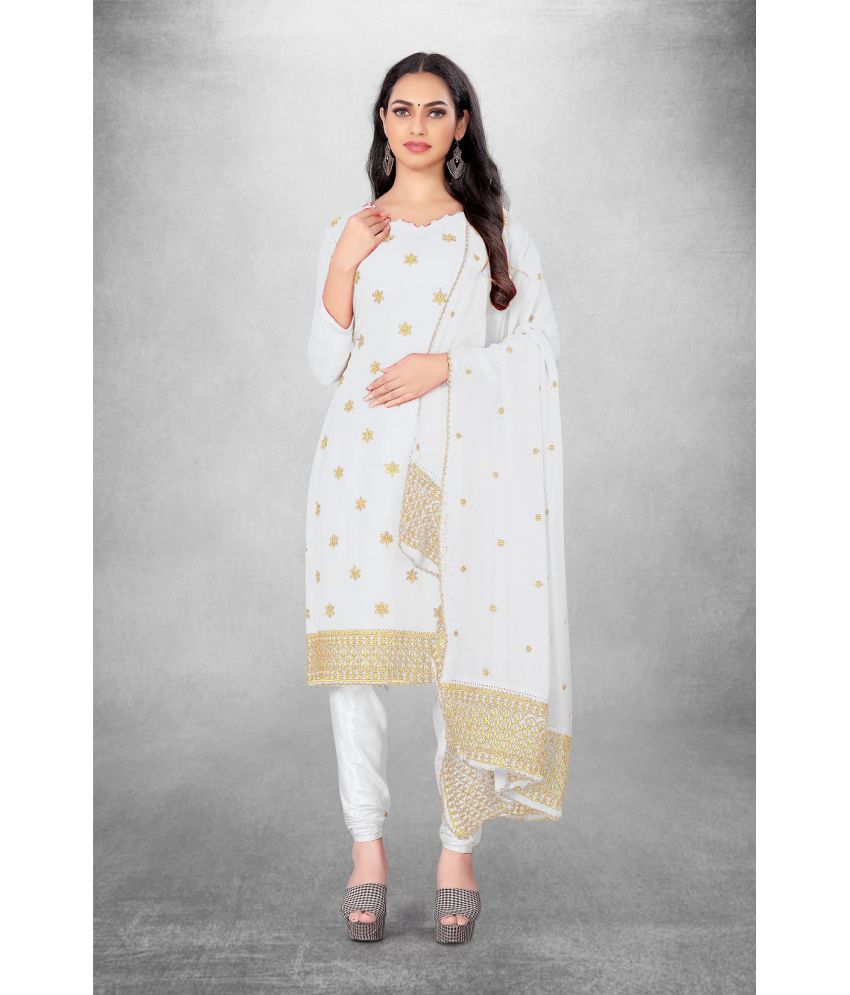     			Apnisha Unstitched Georgette Embroidered Dress Material - White ( Pack of 1 )