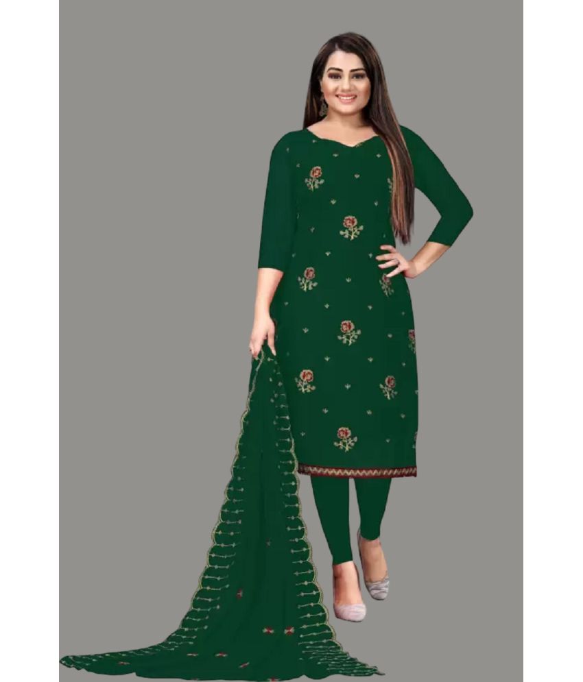     			Apnisha Unstitched Georgette Embroidered Dress Material - Green ( Pack of 1 )