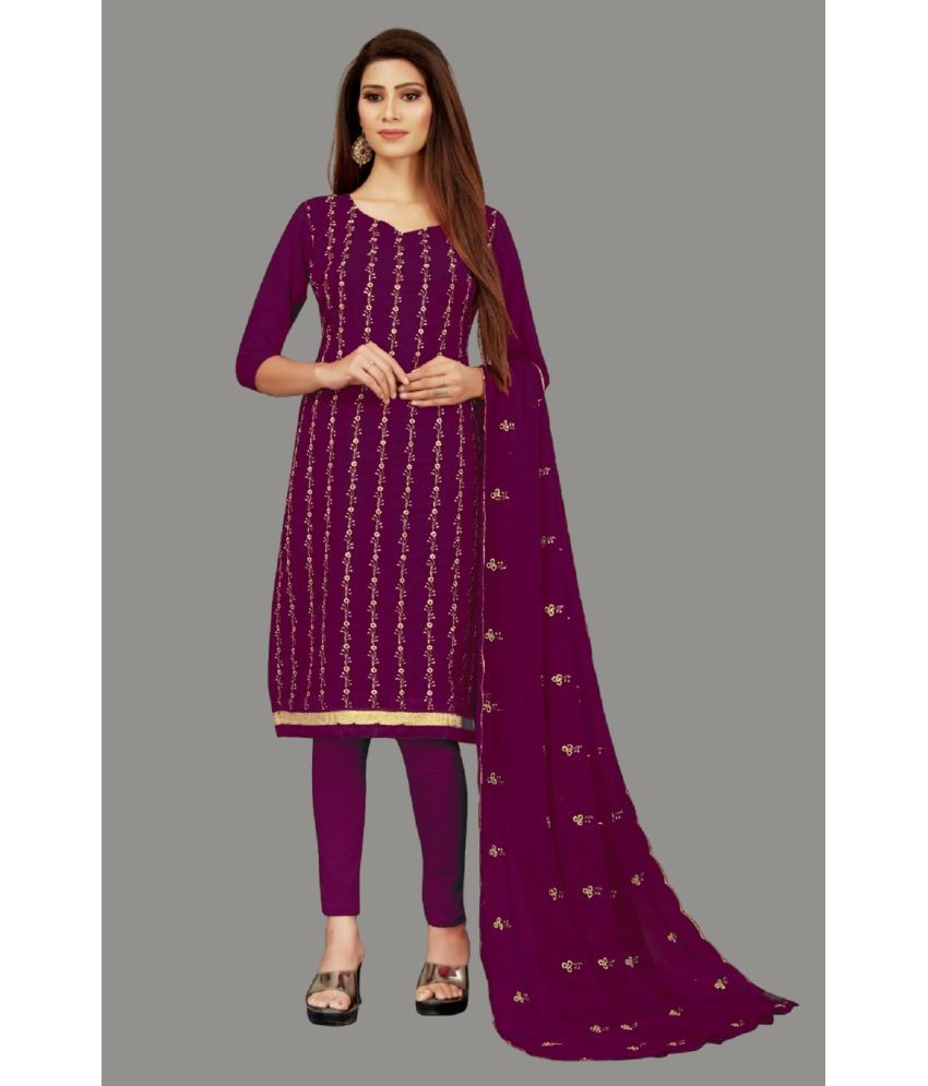     			Apnisha Unstitched Georgette Embroidered Dress Material - Mauve ( Pack of 1 )