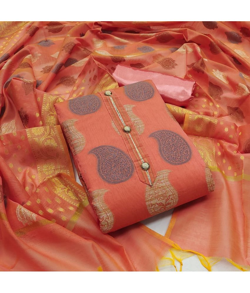     			Apnisha Unstitched Jacquard Embroidered Dress Material - Orange ( Pack of 1 )