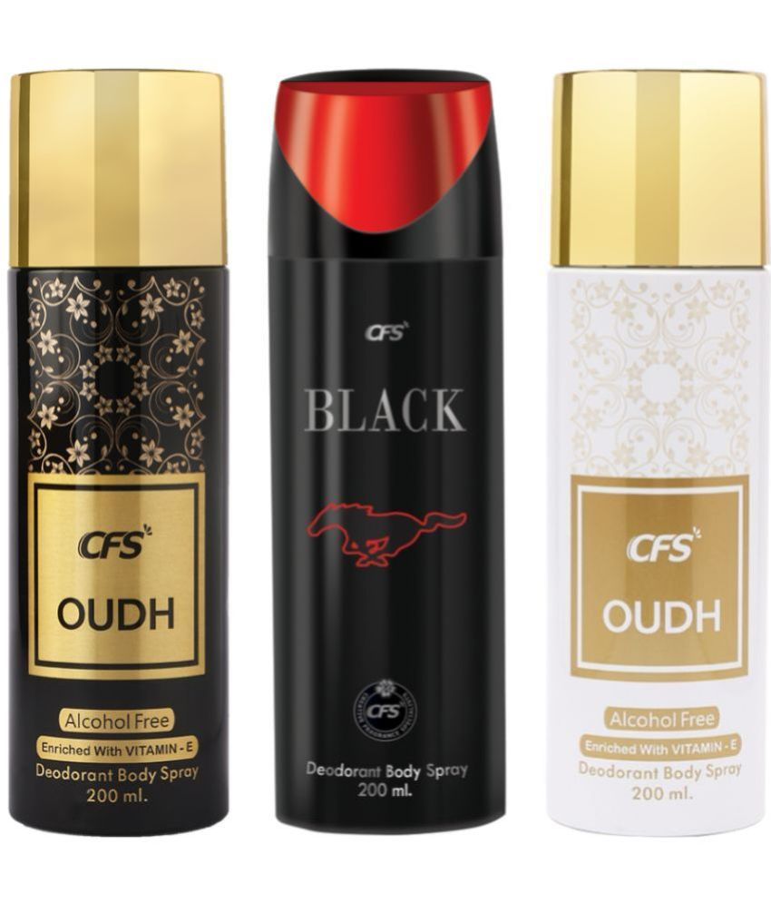     			CFS  Black, Oudh Black & Oudh White Body Spray for Unisex 600 ml ( Pack of 3 )