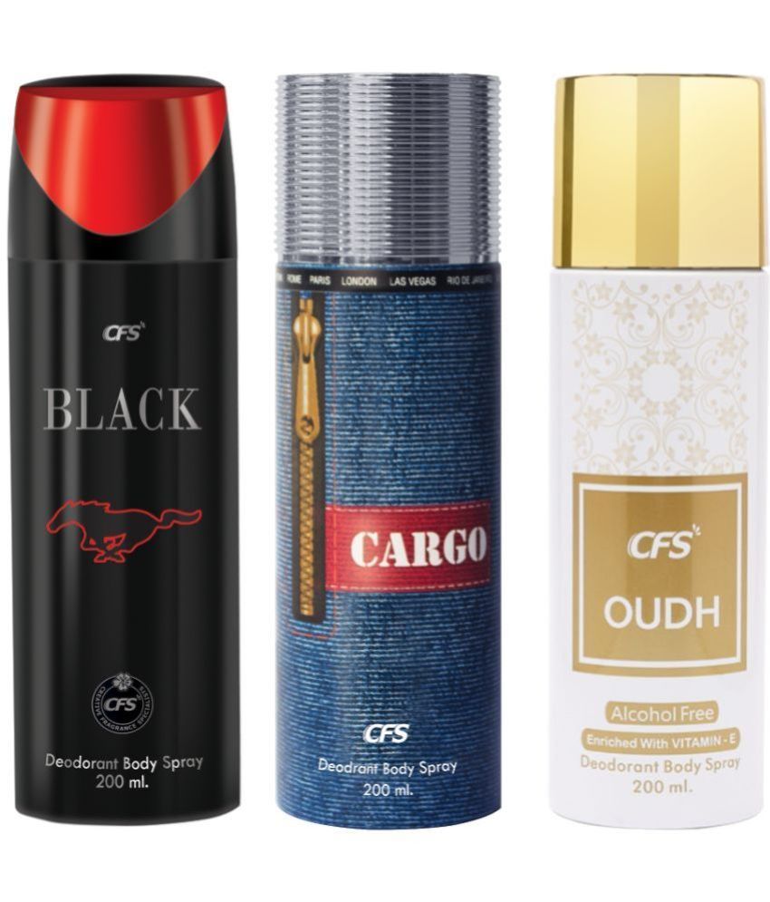     			CFS  Cargo Blue, Black & Oudh White Deodorant Spray for Unisex 600 ml ( Pack of 3 )