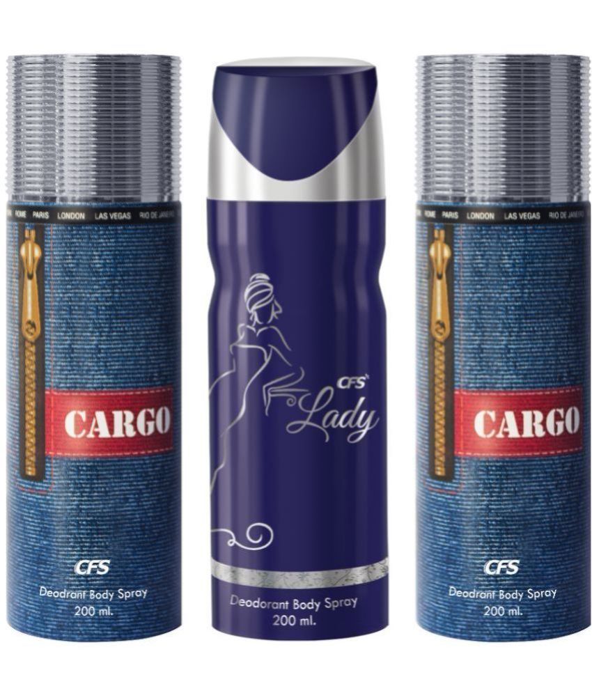     			CFS  Cargo Blue, Cargo Blue & Lady Deodorant Spray for Unisex 600 ml ( Pack of 3 )