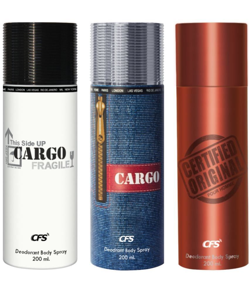     			CFS  Cargo Blue, Cargo White&Certified Brown Body Spray for Unisex 600 ml ( Pack of 3 )