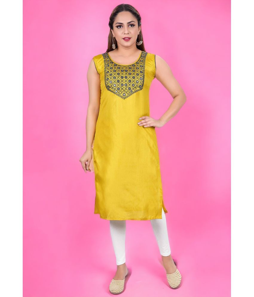     			Colorscube Cotton Silk Embroidered Straight Women's Kurti - Yellow ( Pack of 1 )