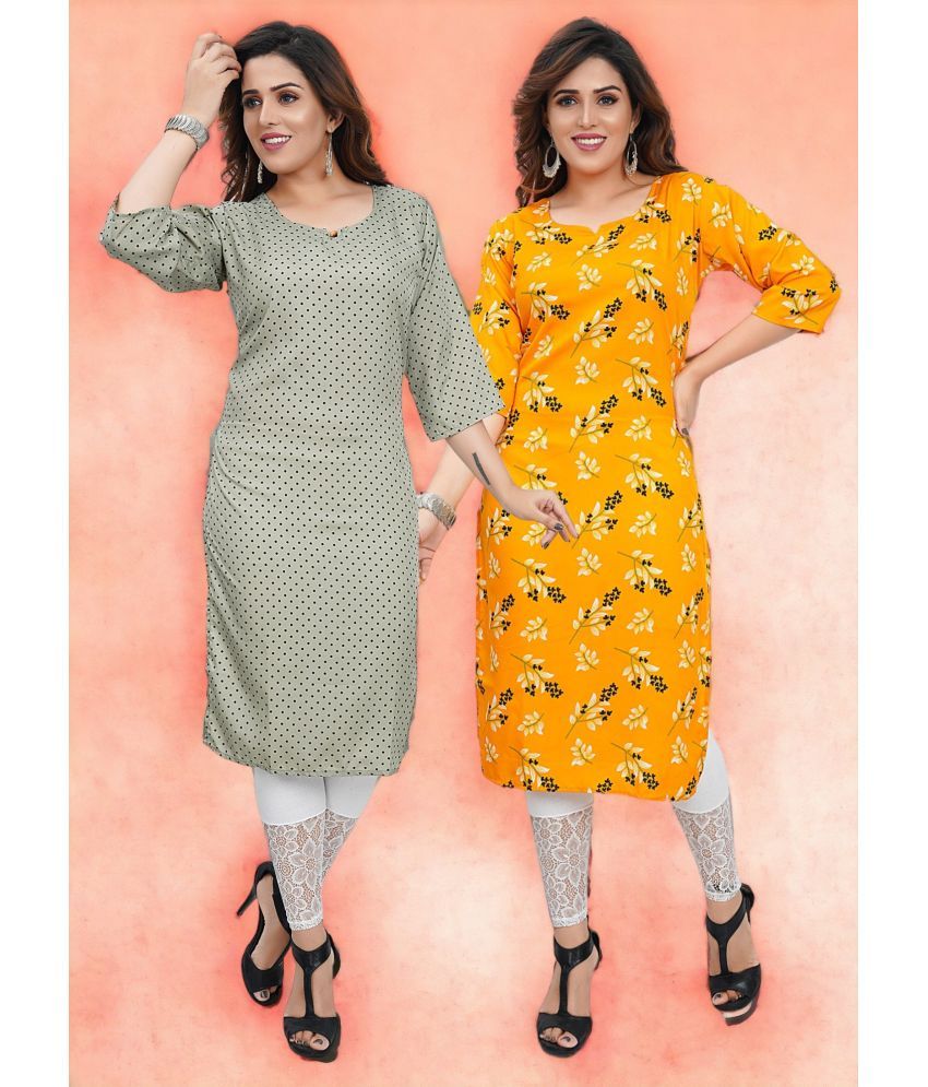     			Colorscube Crepe Printed Straight Women's Kurti - Yellow ( Pack of 2 )