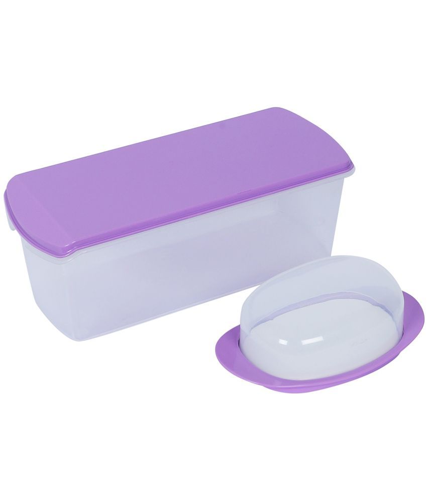     			Gluman Butter Dish & Polyproplene Purple Bread Container ( Set of 2 )