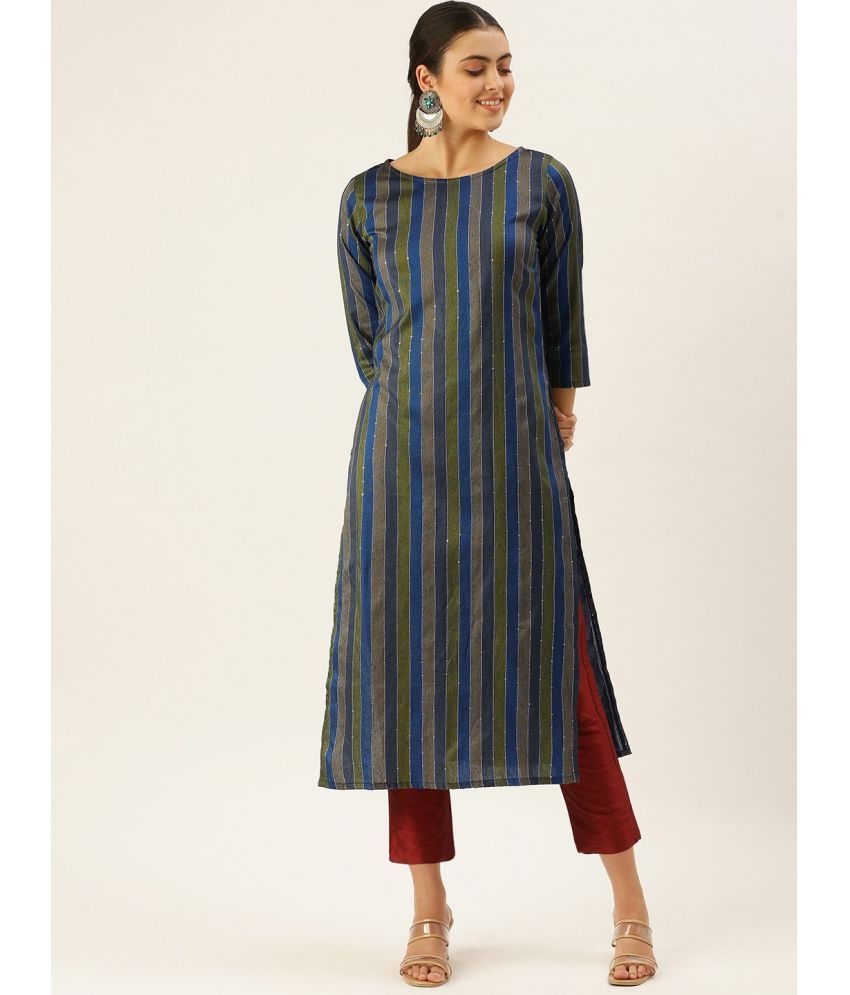     			Hritika Cotton Blend Striped Straight Women's Kurti - Green ( Pack of 1 )