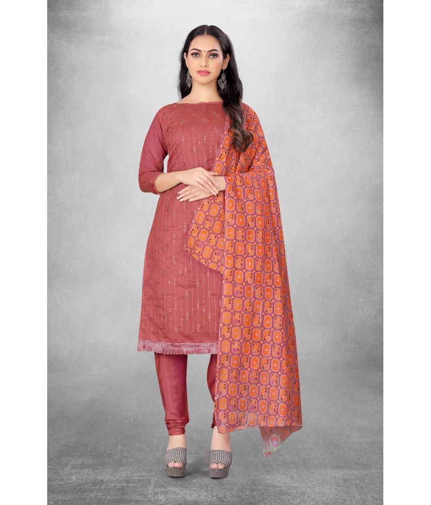     			JULEE Unstitched Chanderi Embroidered Dress Material - Peach ( Pack of 1 )