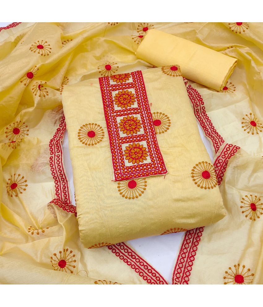     			JULEE Unstitched Chanderi Embroidered Dress Material - Yellow ( Pack of 1 )