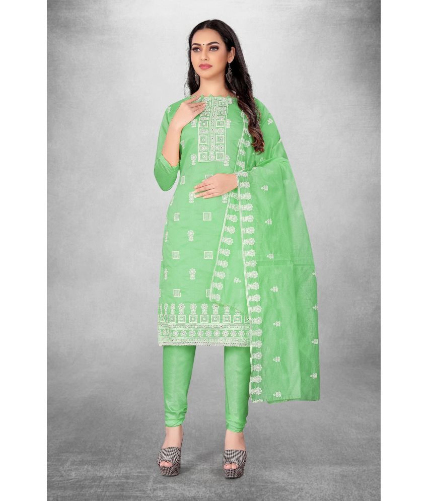     			JULEE Unstitched Chanderi Embroidered Dress Material - Sea Green ( Pack of 1 )