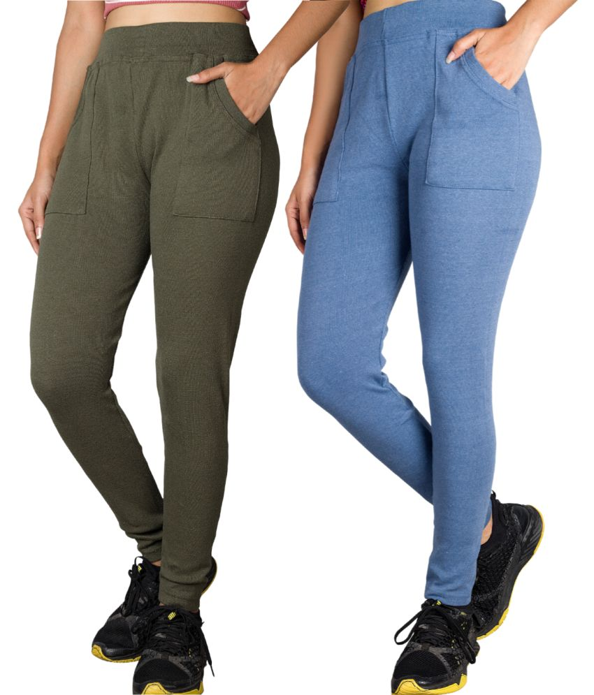     			KARARO JEGGINGS - Cotton Blend Skinny Fit Olive Women's Jeggings ( Pack of 2 )