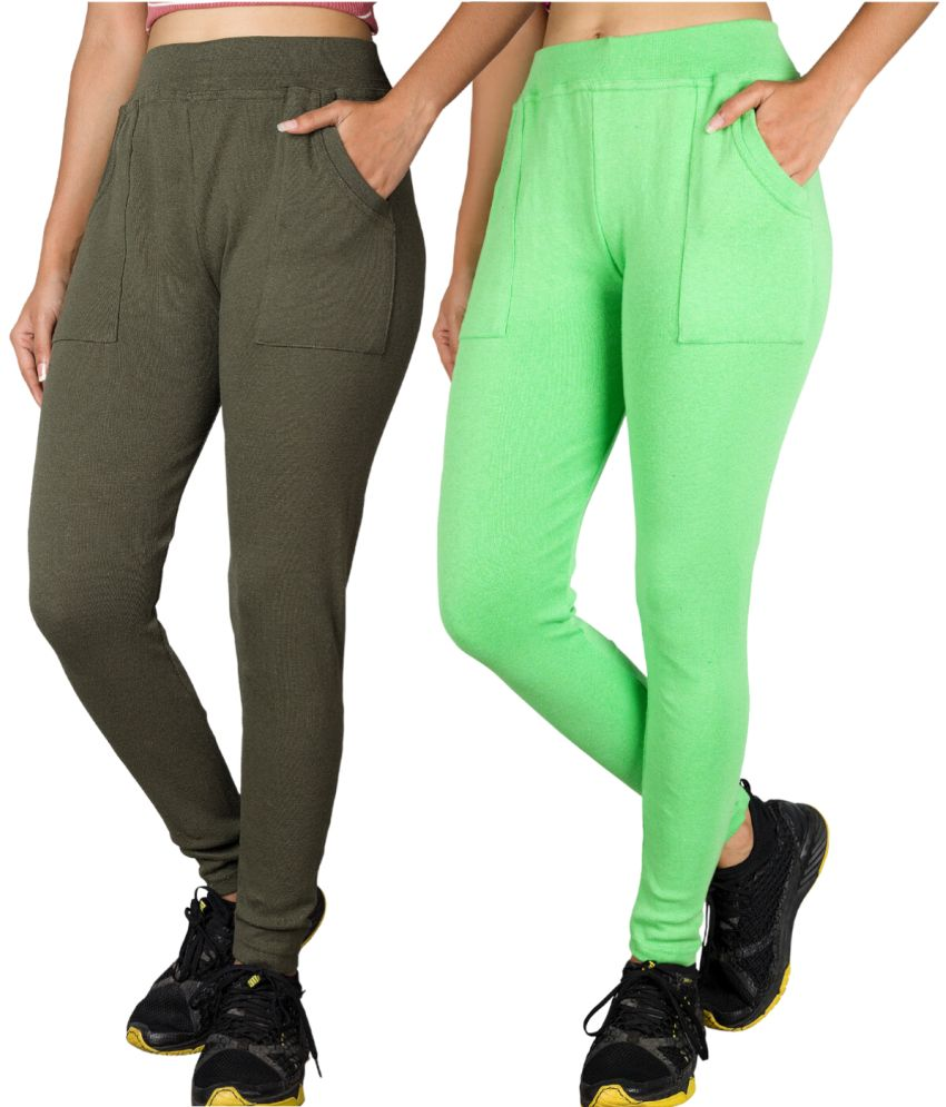     			KARARO JEGGINGS - Cotton Blend Skinny Fit Olive Women's Jeggings ( Pack of 2 )