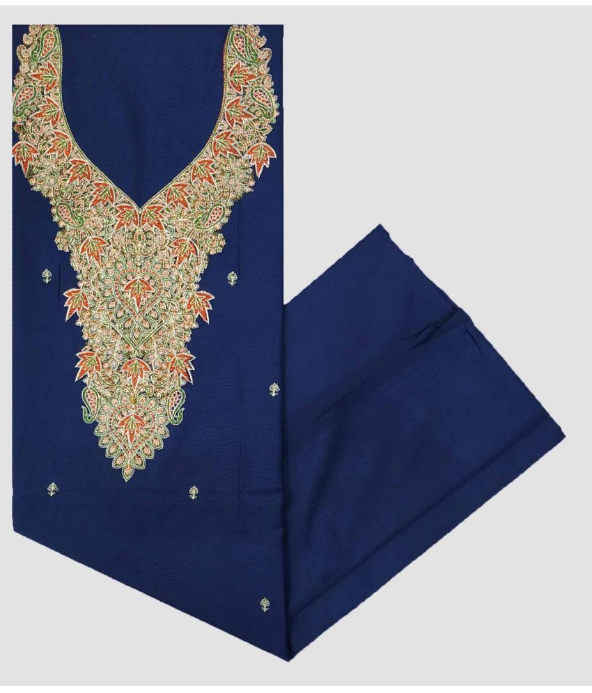     			KASHMIRI Unstitched Cotton Embroidered Dress Material - Navy Blue ( Pack of 1 )