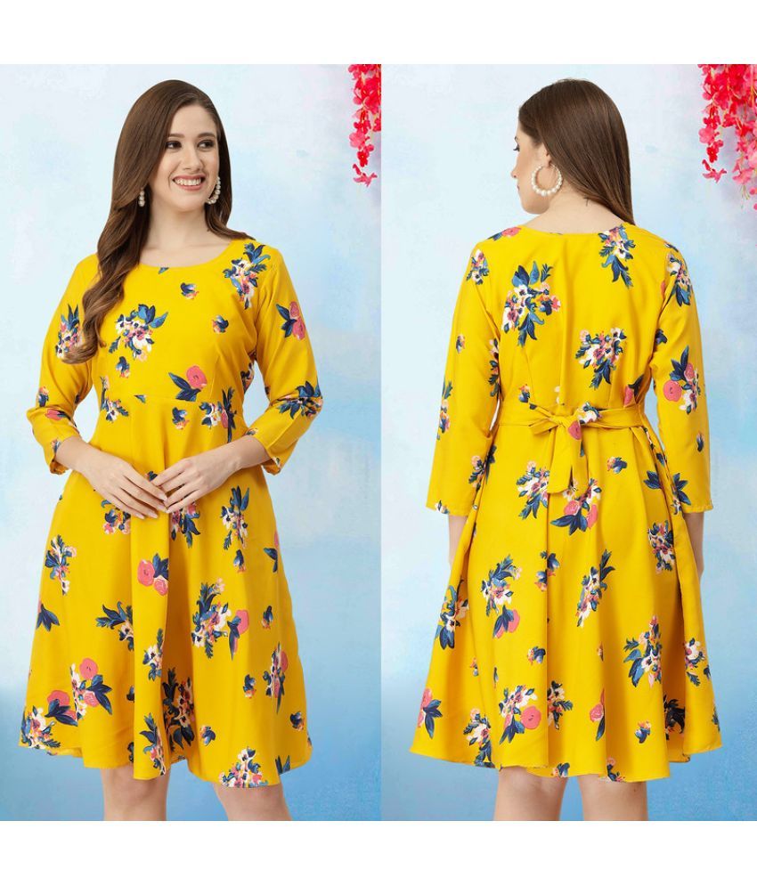     			MISS AYSE Crepe Printed Knee length Women's Fit & Flare Dress - Yellow ( Pack of 1 )