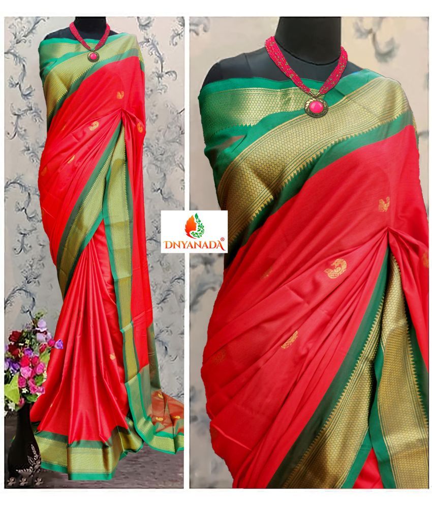     			Mysstre Cotton Silk Woven Saree With Blouse Piece - Red ( Pack of 1 )