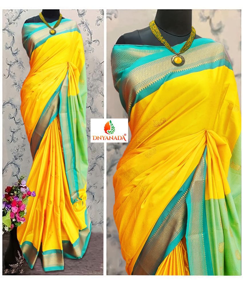     			Mysstre Cotton Silk Woven Saree With Blouse Piece - Yellow ( Pack of 1 )