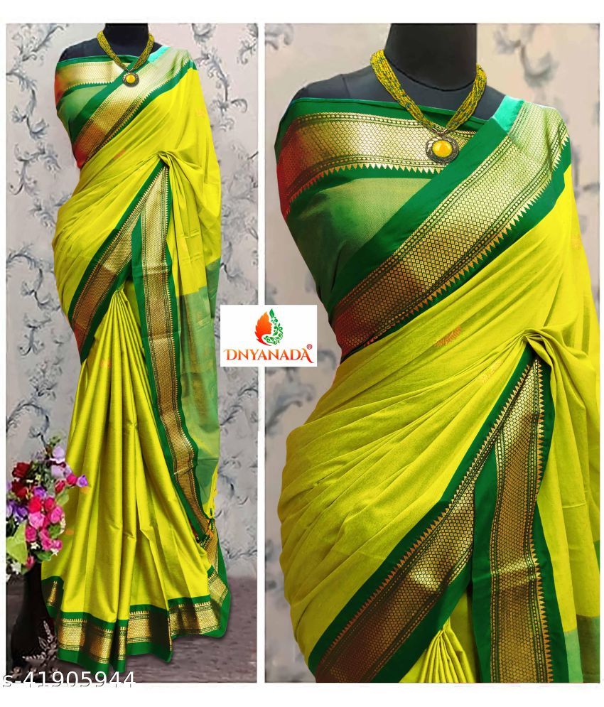     			Mysstre Cotton Silk Woven Saree With Blouse Piece - Lime Green ( Pack of 1 )