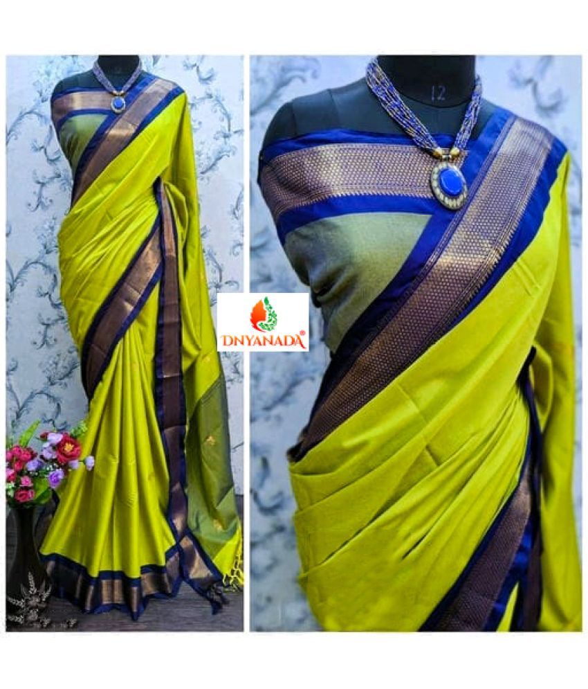     			Mysstre Cotton Silk Woven Saree With Blouse Piece - Lime Green ( Pack of 1 )