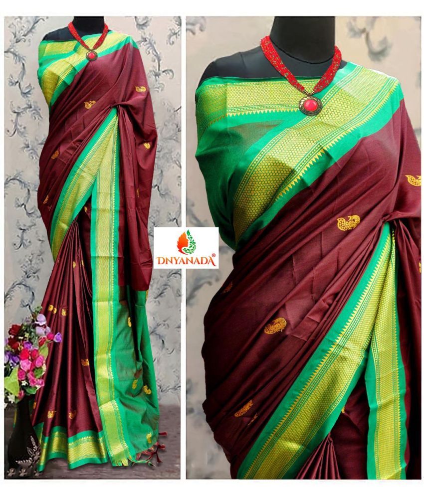     			Mysstre Cotton Silk Woven Saree With Blouse Piece - Brown ( Pack of 1 )