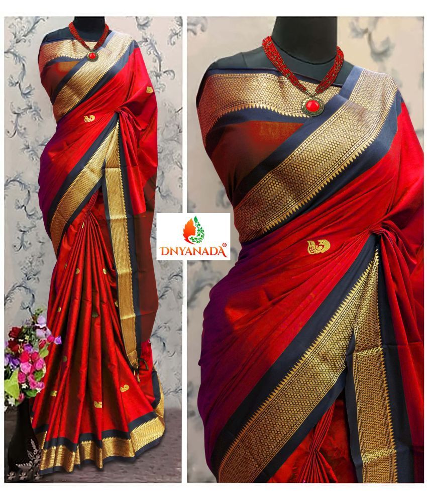     			Mysstre Cotton Silk Woven Saree With Blouse Piece - Red ( Pack of 1 )