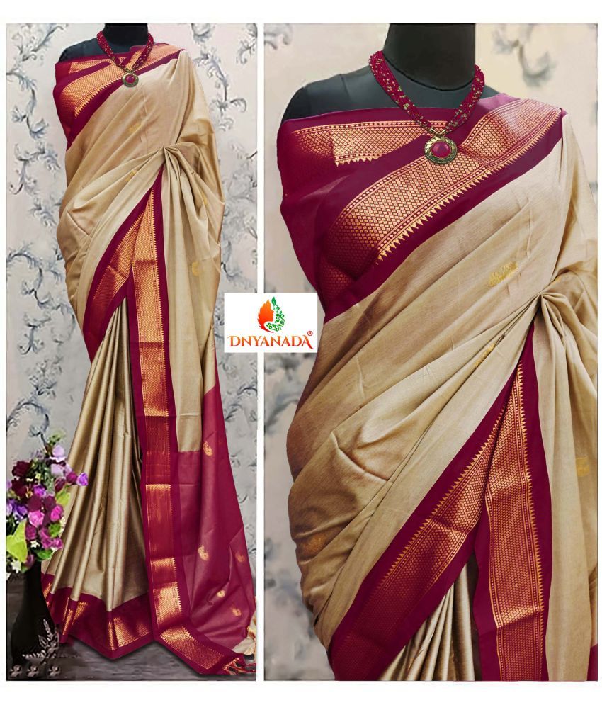     			Mysstre Cotton Silk Woven Saree With Blouse Piece - Beige ( Pack of 1 )