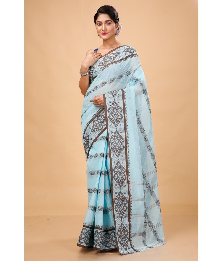     			Puspika Cotton Woven Saree Without Blouse Piece - SkyBlue ( Pack of 1 )