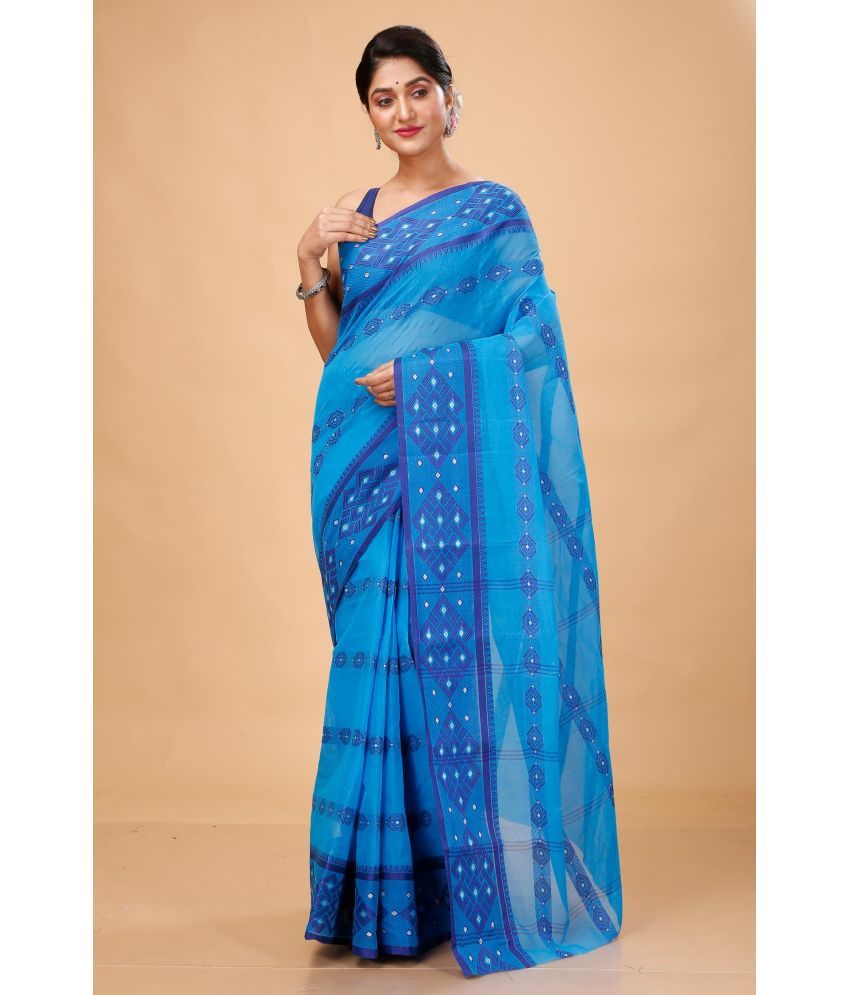     			Puspika Cotton Woven Saree Without Blouse Piece - Blue ( Pack of 1 )