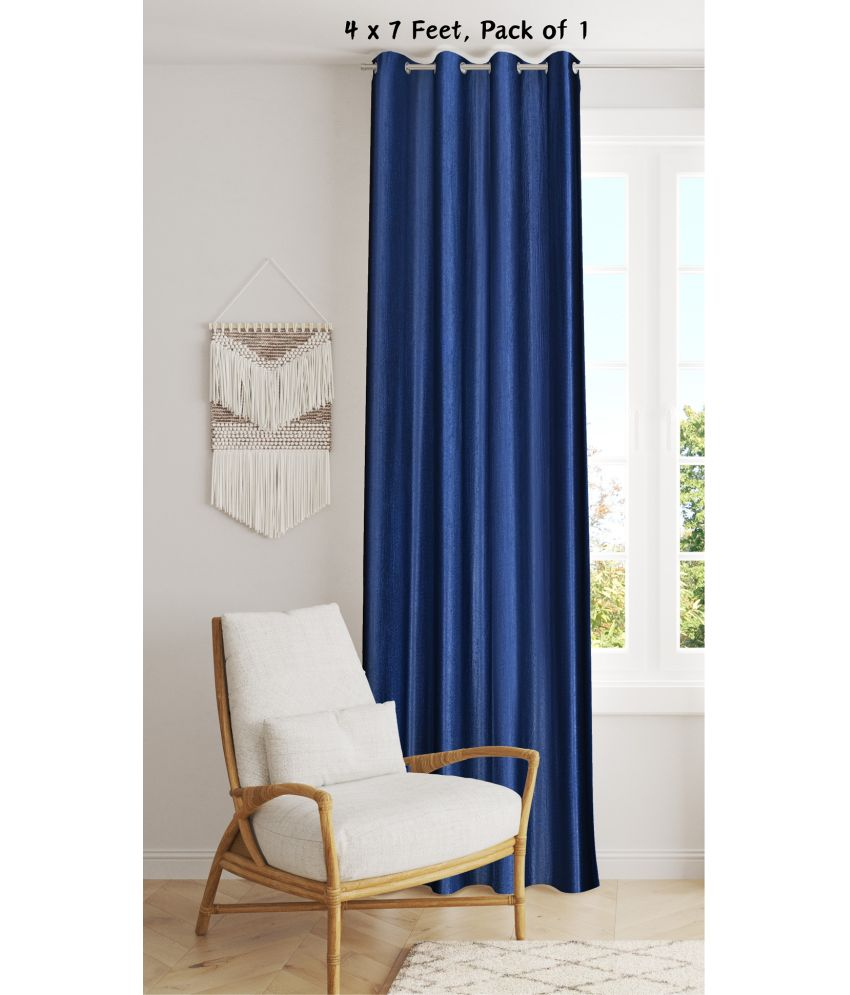     			SWIZIER Solid Semi-Transparent Eyelet Curtain 7 ft ( Pack of 1 ) - Blue