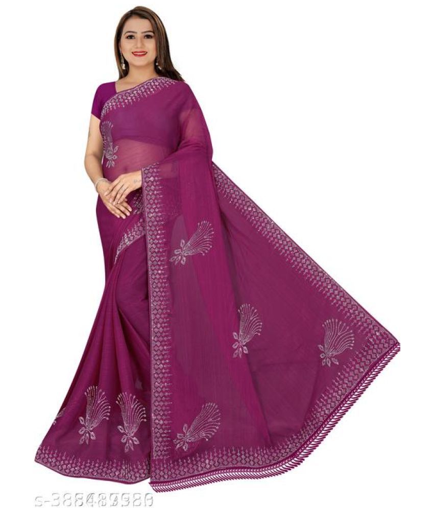     			Shivadit ethnic Chiffon Embroidered Saree With Blouse Piece - Purple ( Pack of 1 )