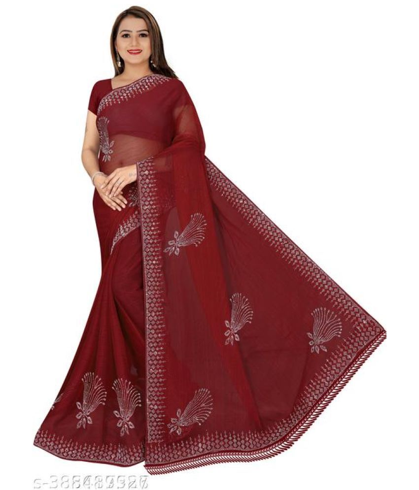     			Shivadit ethnic Chiffon Embroidered Saree With Blouse Piece - Maroon ( Pack of 1 )