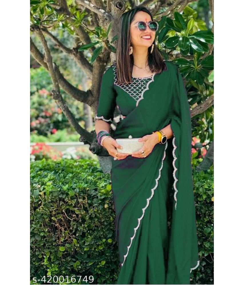     			Shivadit ethnic Georgette Embellished Saree With Blouse Piece - Green ( Pack of 1 )