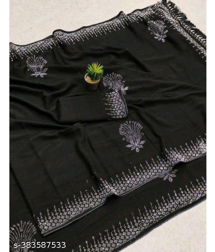     			Shivadit ethnic Georgette Embellished Saree With Blouse Piece - Black ( Pack of 1 )