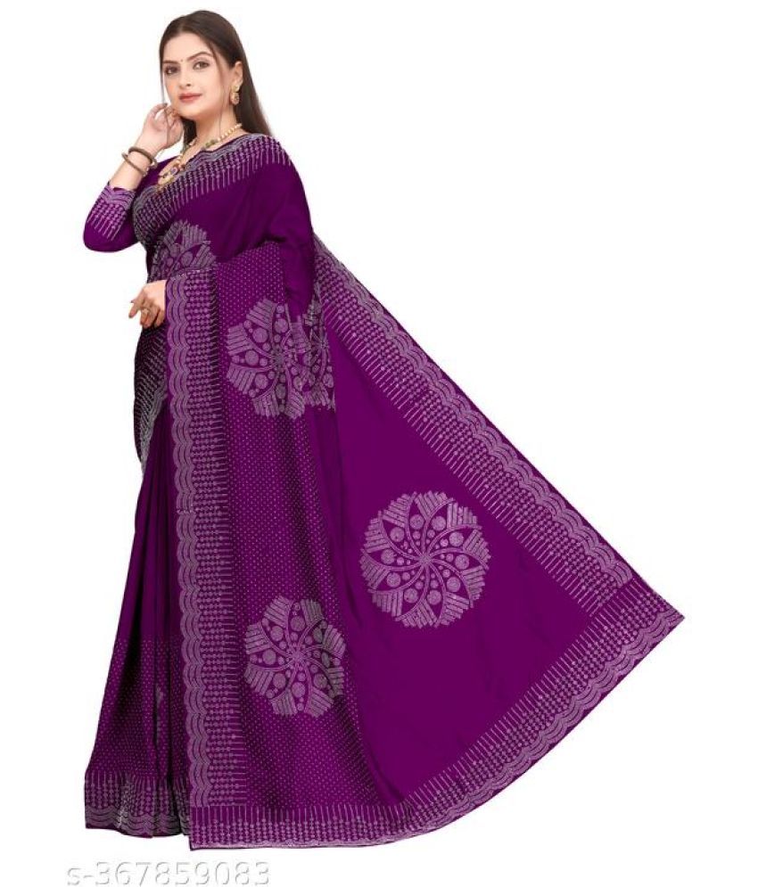     			Shivadit ethnic Georgette Embellished Saree With Blouse Piece - Purple ( Pack of 1 )