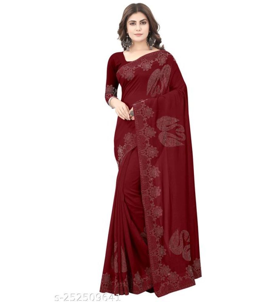     			Shivadit ethnic Georgette Embroidered Saree With Blouse Piece - Maroon ( Pack of 1 )