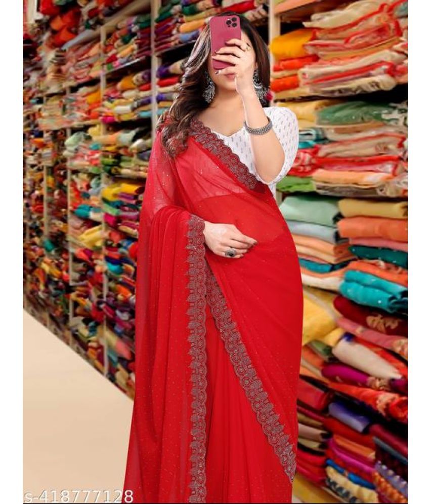     			Shivadit ethnic Georgette Embroidered Saree With Blouse Piece - Red ( Pack of 1 )