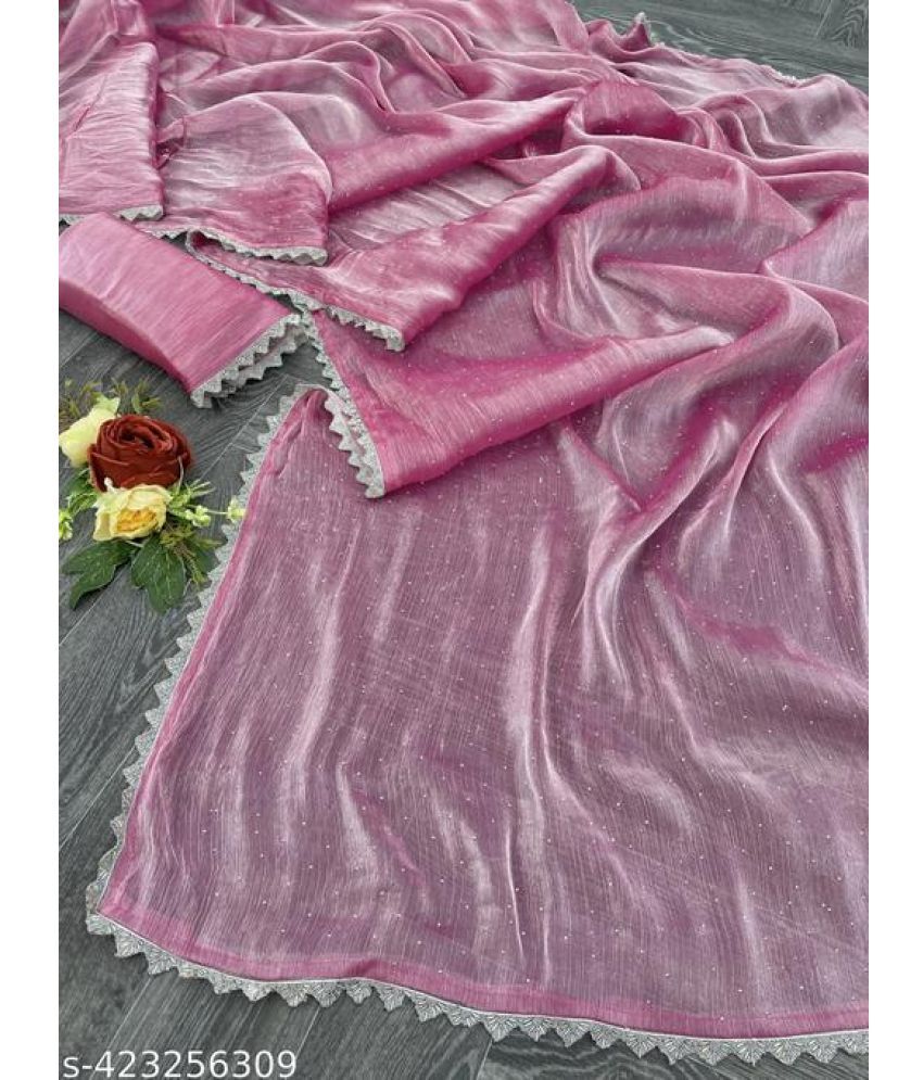     			Shivadit ethnic Organza Cut Outs Saree With Blouse Piece - Pink ( Pack of 1 )