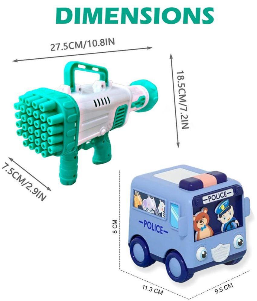     			TOY DEKHO Combo Super Socket 32 Holes Green Bubble Gun & Cartoon Mini Bus, Friction Powered Toys, Educational Toys  For Kids Boys Age 3+ Years