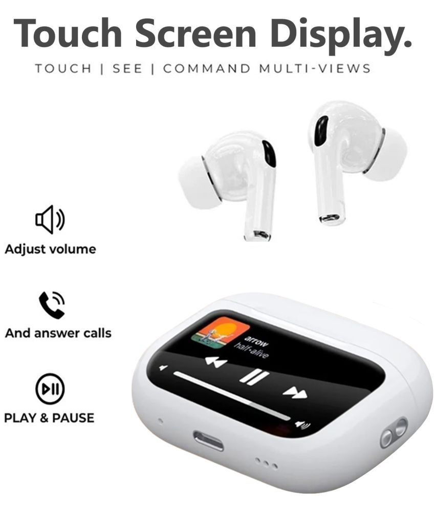     			Vertical9 Touch Screen Earbuds Type C True Wireless (TWS) In Ear 10 Hours Playback Active Noise cancellation IPX4(Splash & Sweat Proof) White