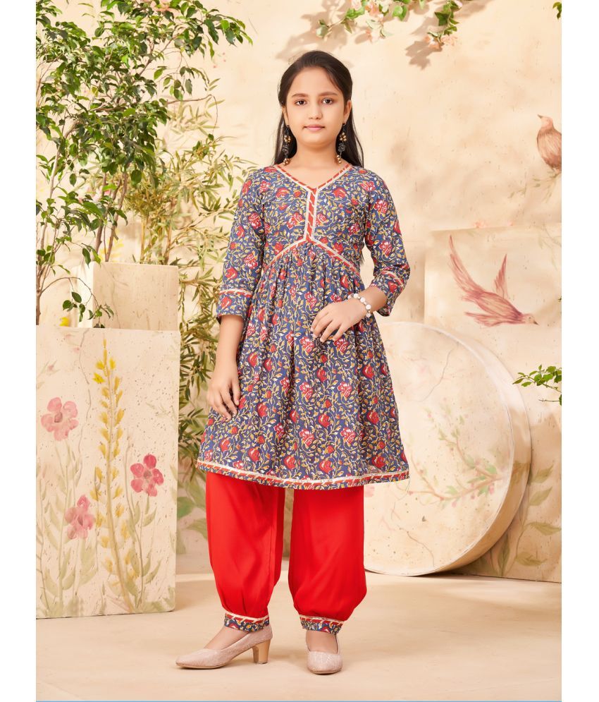     			Aarika Girls Cotton Patiala Kurta Set ( Pack of 1 , Blue )